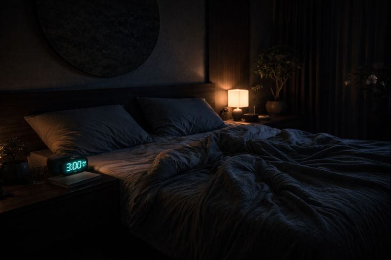 A dark, peaceful bedroom setting with a clock showing 3:00 AM." This helps your SEO score tremendously.