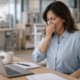 Woman at a desk in a bright office covering her mouth while sneezing, representing common moments when pelvic floor support may be challenged