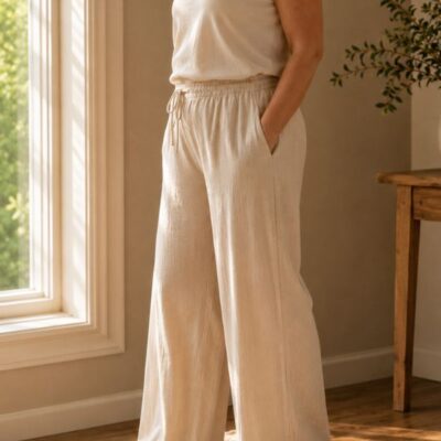 Pelvic floor and belly bulge after 40 — woman's midsection in cream top — how deep core coordination affects abdominal appearance in midlife women