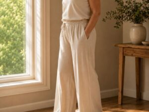 Pelvic floor and belly bulge after 40 — woman's midsection in cream top — how deep core coordination affects abdominal appearance in midlife women