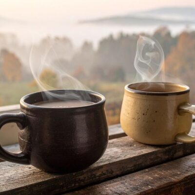 Pelvic floor and sex after menopause — two ceramic mugs on wooden surface — how pelvic floor changes affect intimacy in midlife women