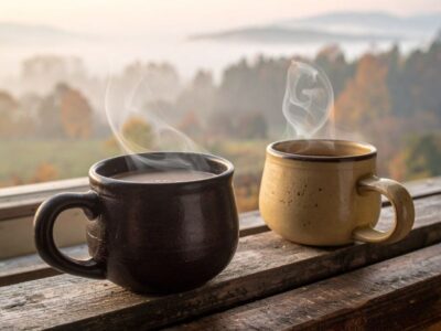 Pelvic floor and sex after menopause — two ceramic mugs on wooden surface — how pelvic floor changes affect intimacy in midlife women