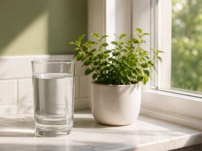 The bladder connection most women never hear about — glass of water on a kitchen windowsill — a whole-body piece of bladder health