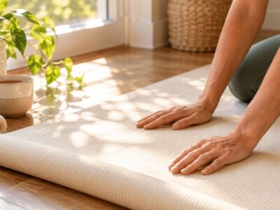 How to do kegels correctly after 40 — woman’s hands resting on a yoga mat by a window